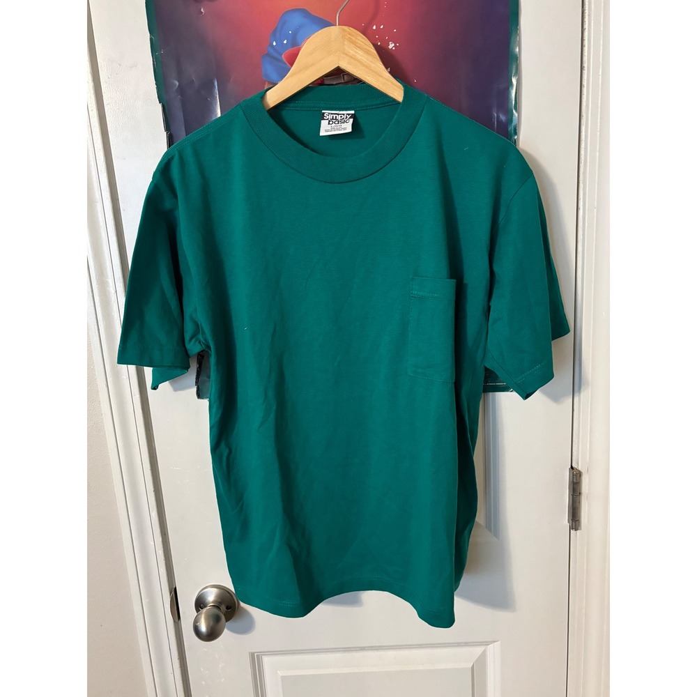 Simply Basic Mens Green Pocket T-Shirt Short Sleeve Crew Neck Large Made in USA